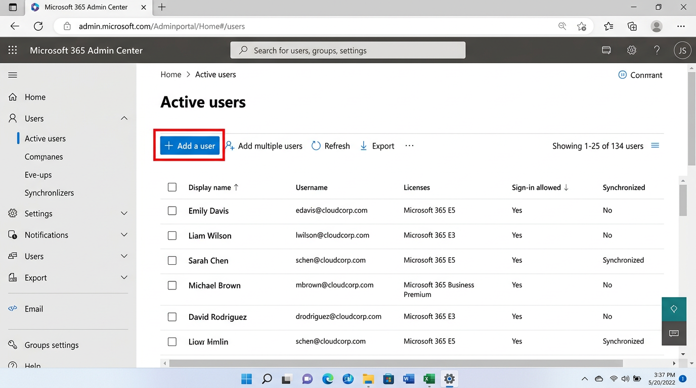 Microsoft 365 Admin Center Add User