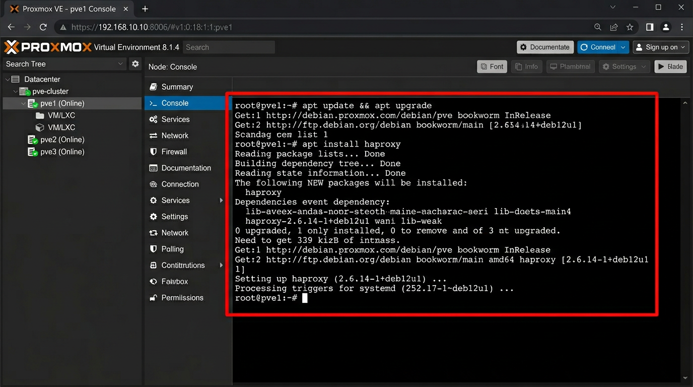 Proxmox Node Update Terminal