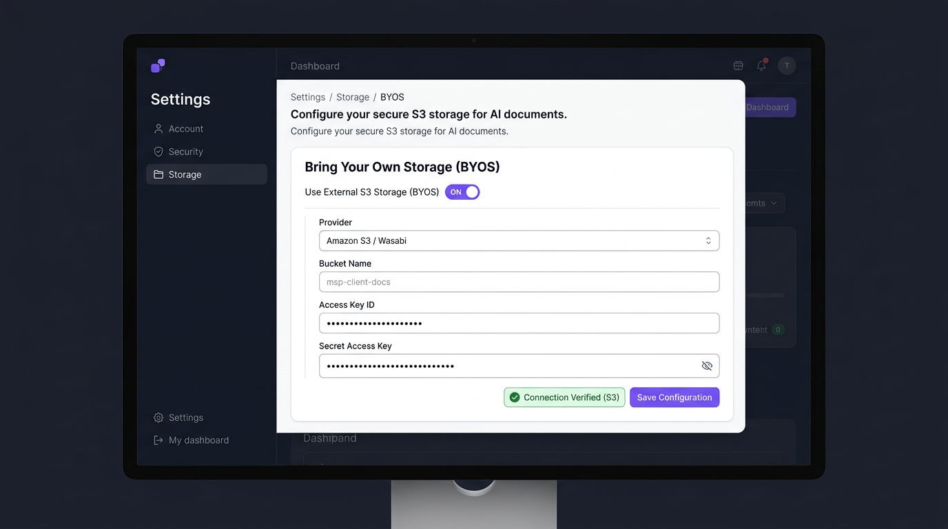 S3 Storage Configuration UI Mockup